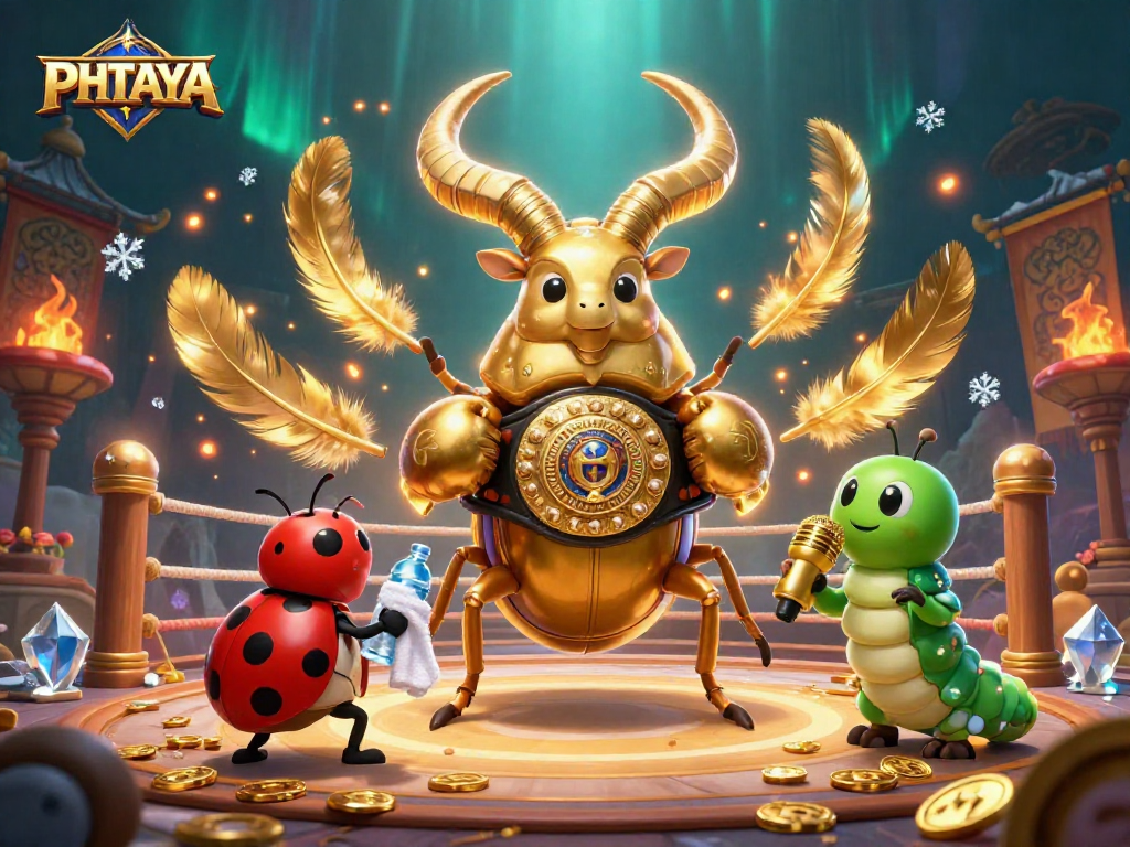 PHTAYA's thrilling giant stag beetle showdown amidst golden coins and casino action