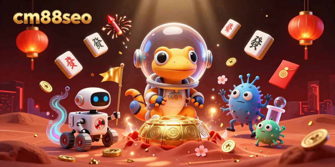 Experience cm88seo's vibrant casino adventure with a Martian gecko and playful aliens.