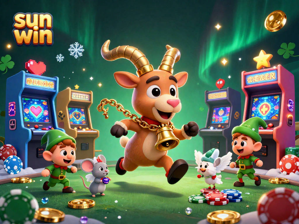 Play and win big at Sun Win's casino with colorful game machines and mischievous characters.