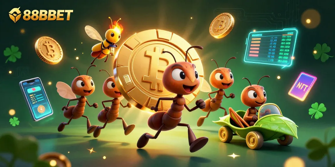 Engage with 88BBET's thrilling heist scene portrayed by cartoon ants, revealing dynamic casino adventures.