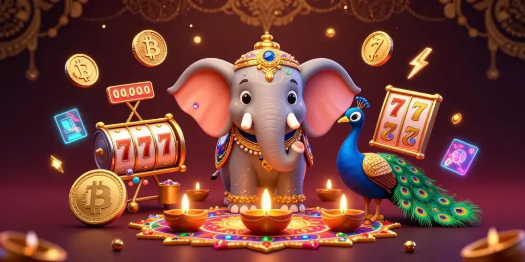 Engage in exciting gameplay with tg88's vibrant casino scene featuring a 3D elephant and peacock amidst jackpots and crypto coins.
