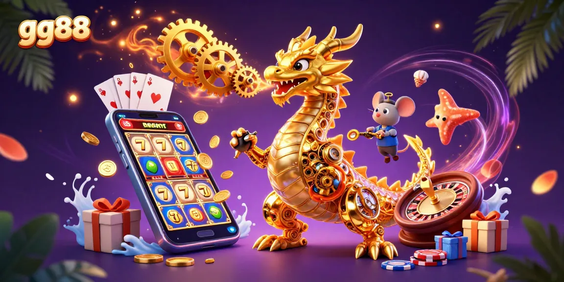 Experience gg88’s thrilling casino adventure with dragon, slots, and golden coins in an immersive scene.