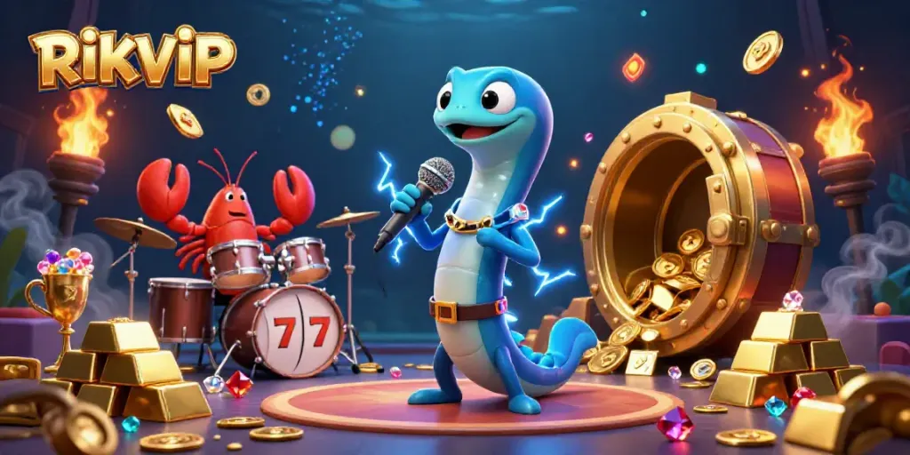 Engage with the RIKVIP underwater casino experience featuring vibrant characters and dynamic gambling elements.