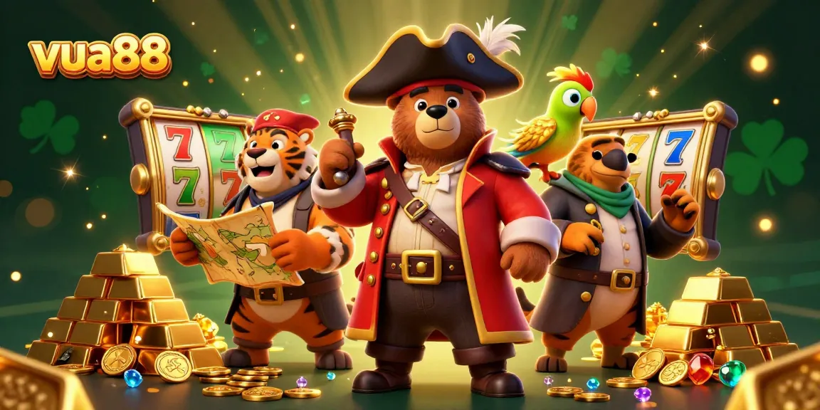 Experience thrilling slot action at vua88 with a vibrant pirate-themed casino illustration!