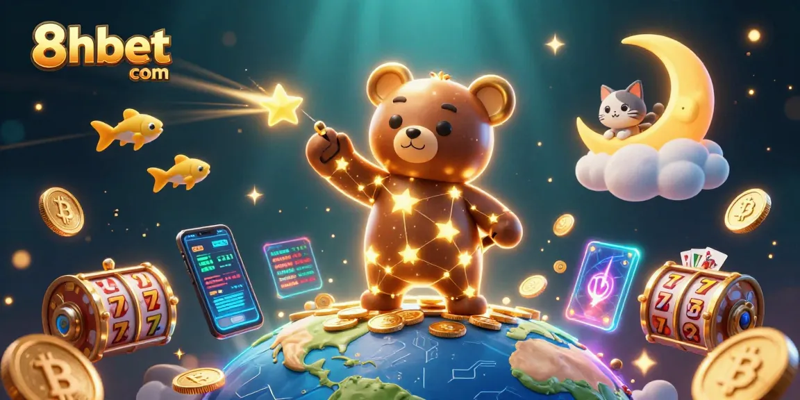 Experience the thrill of 8xbet com with a vibrant casino scene featuring constellation characters and crypto elements.