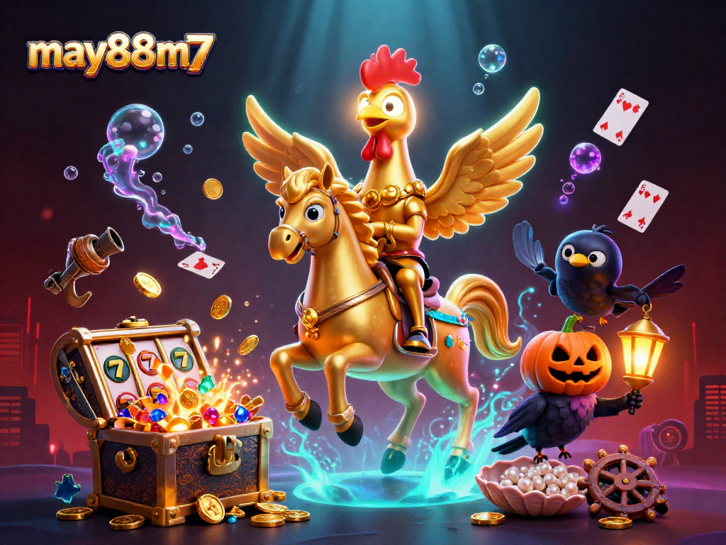 Engage in thrilling gameplay with may88m7's colorful characters and treasure amidst a vibrant casino scene.