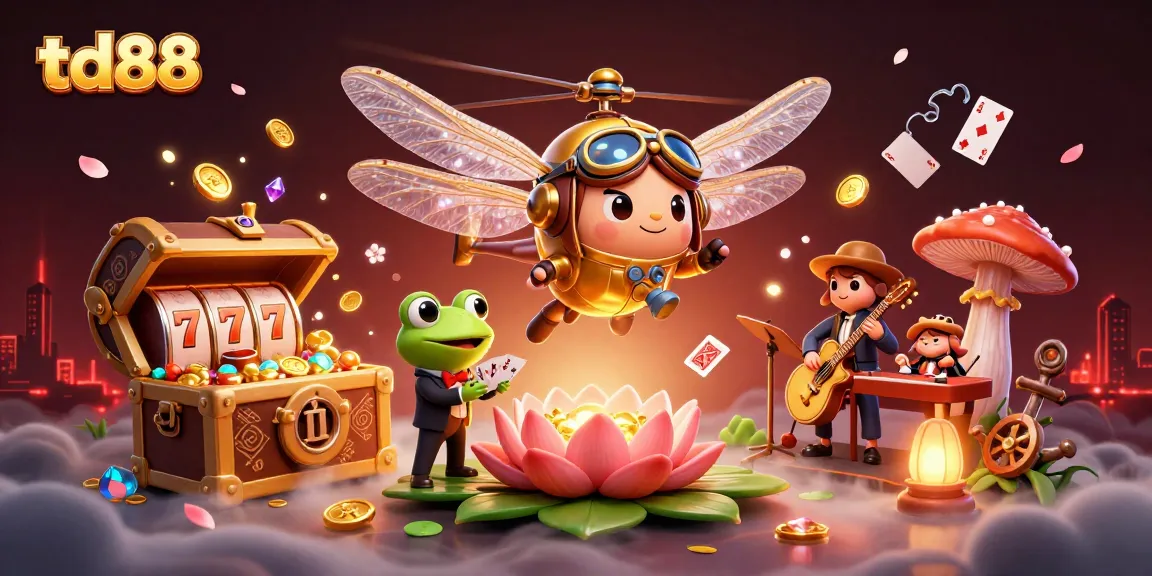 Engage with td88’s vibrant casino scene featuring a dragonfly pilot and frog croupier in action.
