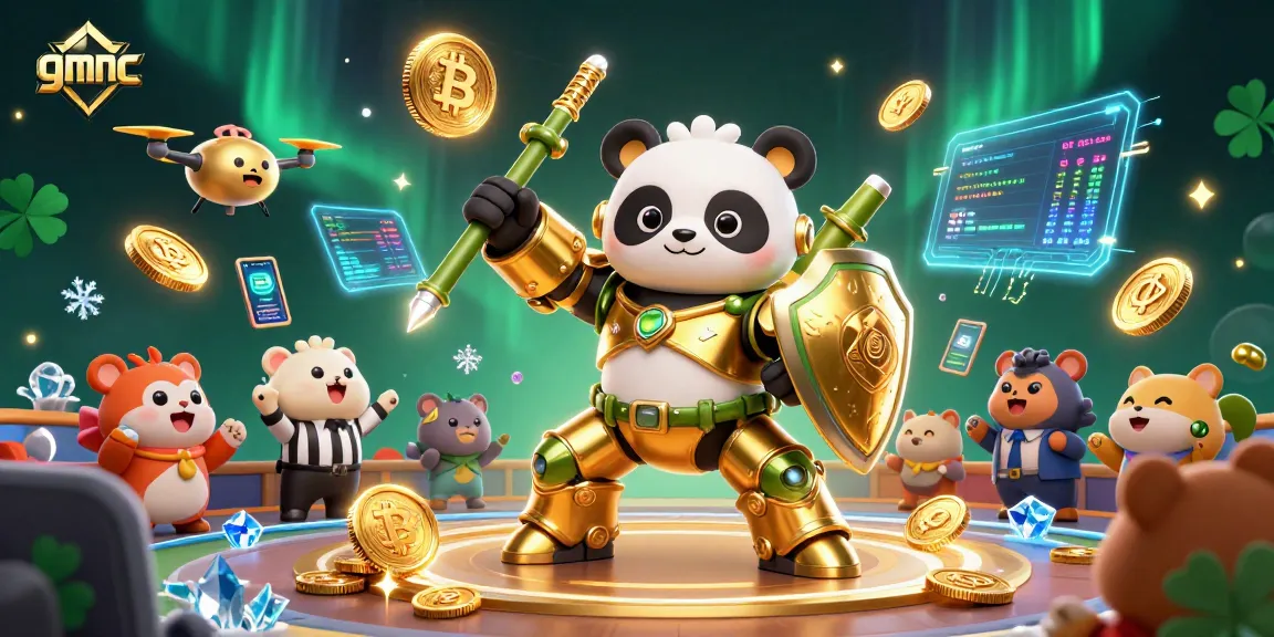 Engage in thrilling gameplay with gmnc as the mech-suit panda battles in a vibrant casino arena.