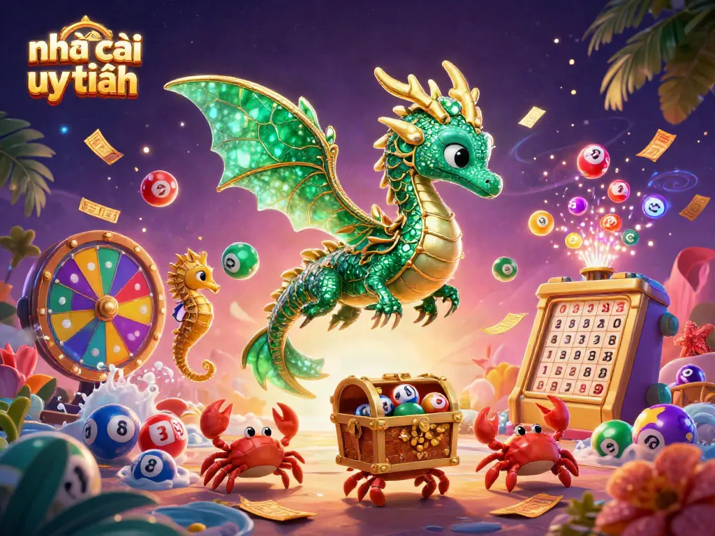 Engage with the dynamic world of nhà cái uy tín featuring a magical sea dragon and colorful lottery elements.