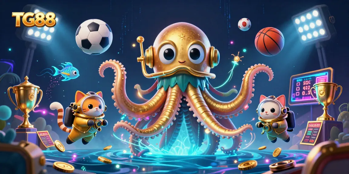 Experience thrilling sports betting with TG88's dynamic casino scene featuring lively characters and vibrant elements.