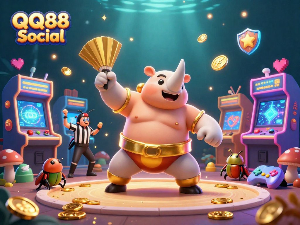 Experience thrilling gameplay with QQ88 Social in this vibrant casino illustration featuring dynamic characters.