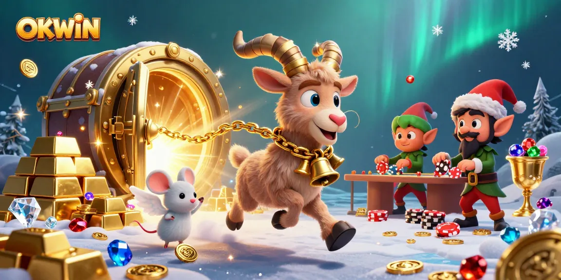 Engage in thrilling games at OKWIN's vibrant holiday-horror casino, featuring lively characters and gold glimmering prizes.