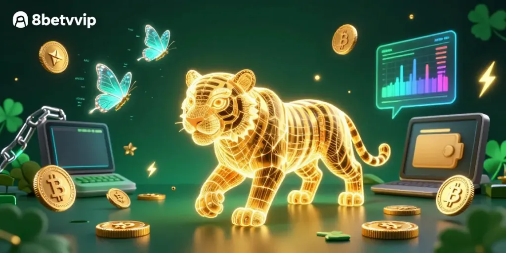 Engage with the 8kbetvvip digital casino experience featuring cryptocurrencies and vibrant characters.