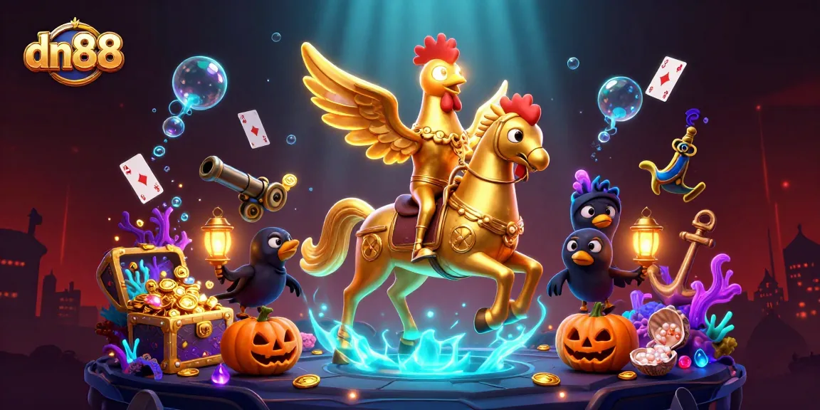 Experience excitement and winnings at dn88 with a dynamic casino-themed 3D illustration featuring vibrant games.