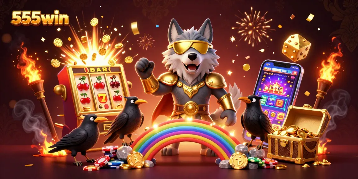 Experience thrilling action with 555win's exciting 3D gaming scene featuring jackpots and vibrant casino elements.