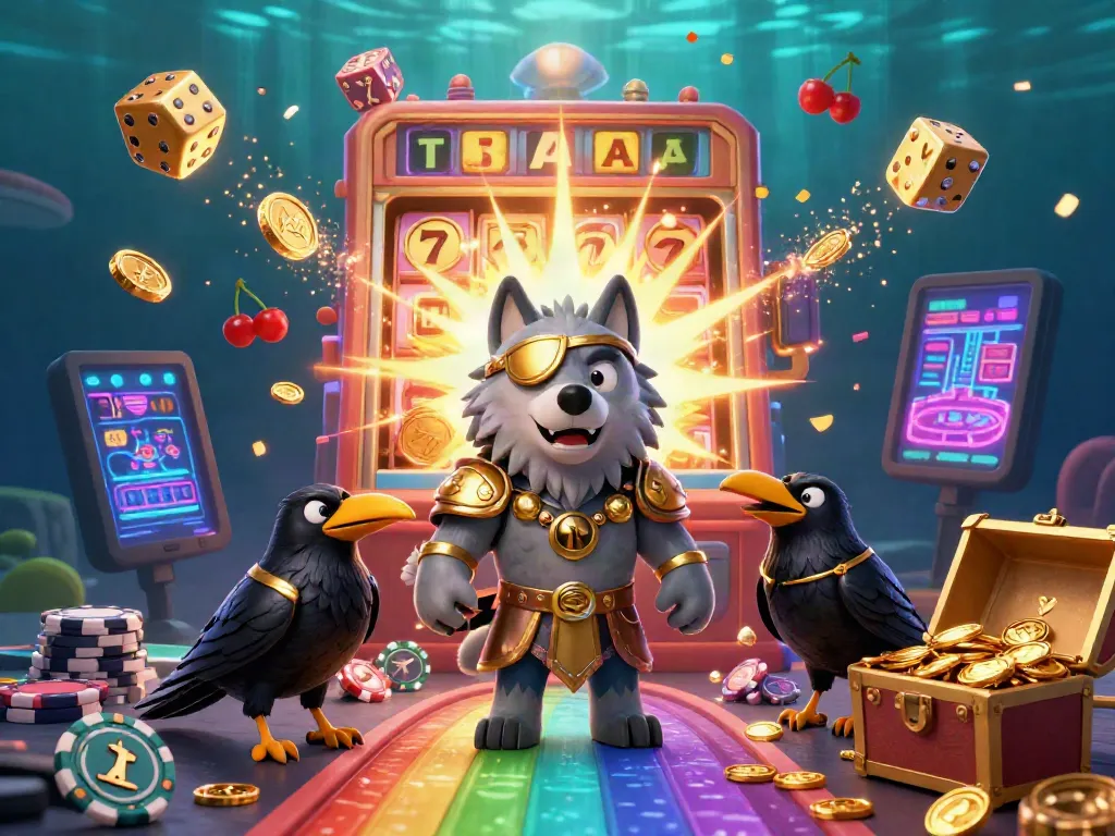 Engage with Go8's thrilling casino experience illustrated by the Odin wolf and dynamic gaming elements.