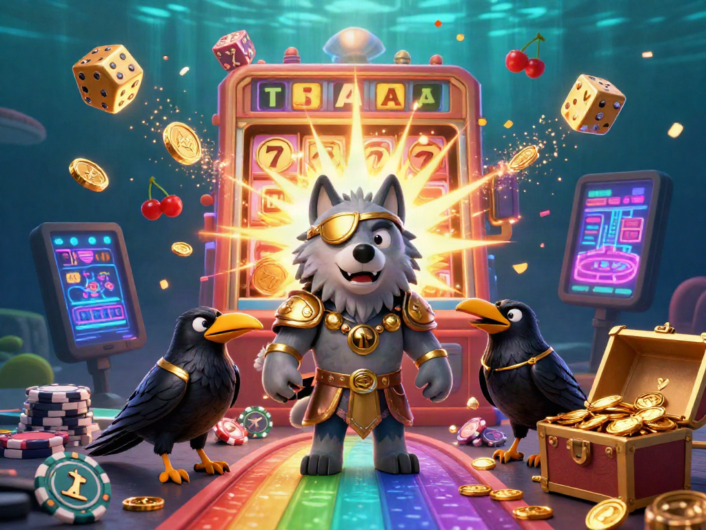 Engage with Go8's thrilling casino experience illustrated by the Odin wolf and dynamic gaming elements.