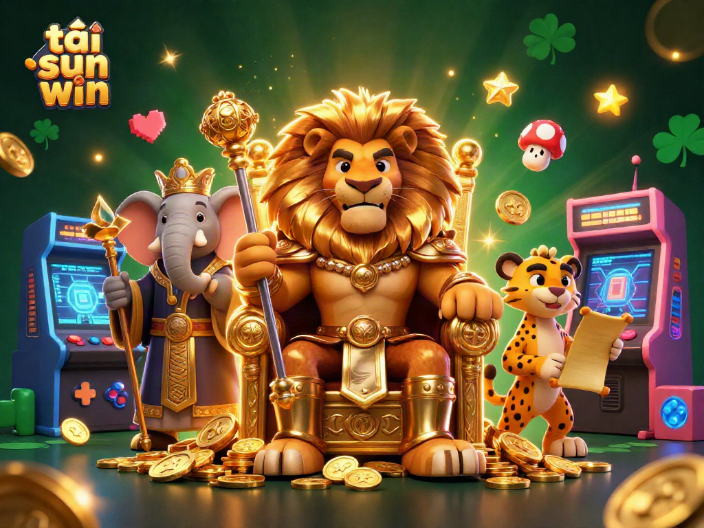 Experience the excitement of tải sun win with a vibrant 3D casino scene featuring iconic gaming elements and characters.