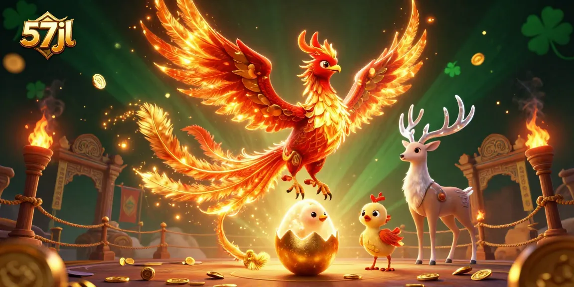 Experience the excitement of 57jl slots with vibrant 3D casino artwork featuring mythical creatures and game elements.