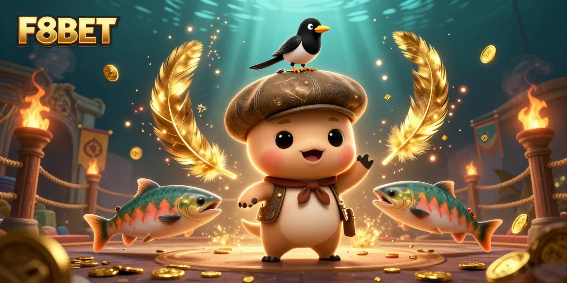Engage in thrilling F8BET adventures with playful characters in a vibrant casino setting.