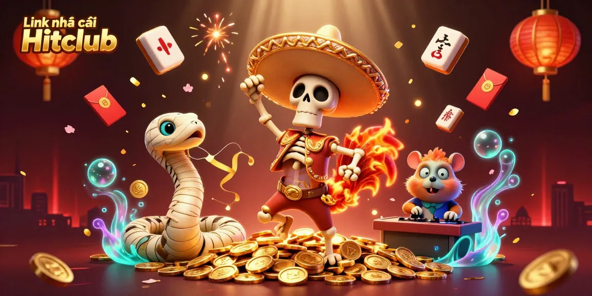 Experience excitement and fun with Link nhà cái Hitclub featuring colorful casino characters and dynamic game elements.