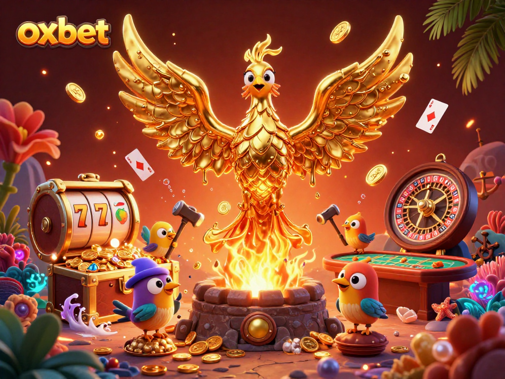 Experience the thrill of oxbet with a golden phoenix and vibrant casino elements.