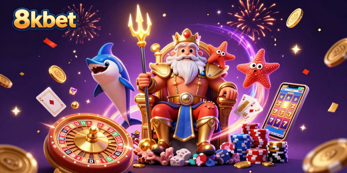 Experience thrilling gameplay at 8kbet, with Neptune and exciting casino elements like roulette and poker.