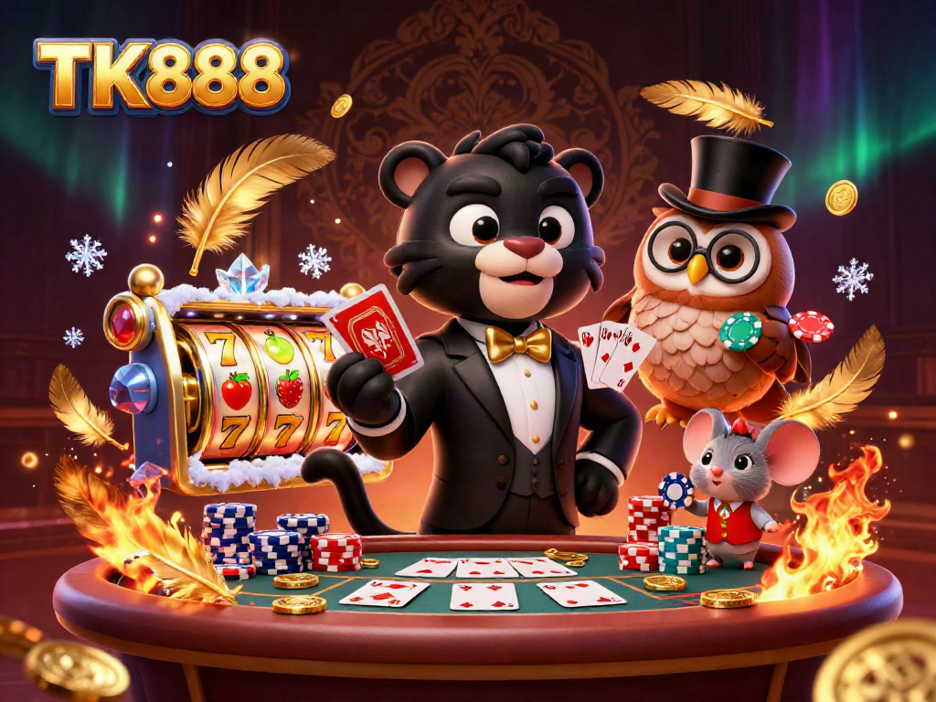 Experience thrilling gameplay with TK888, capturing a black panther dealer and friends at a vibrant poker table.