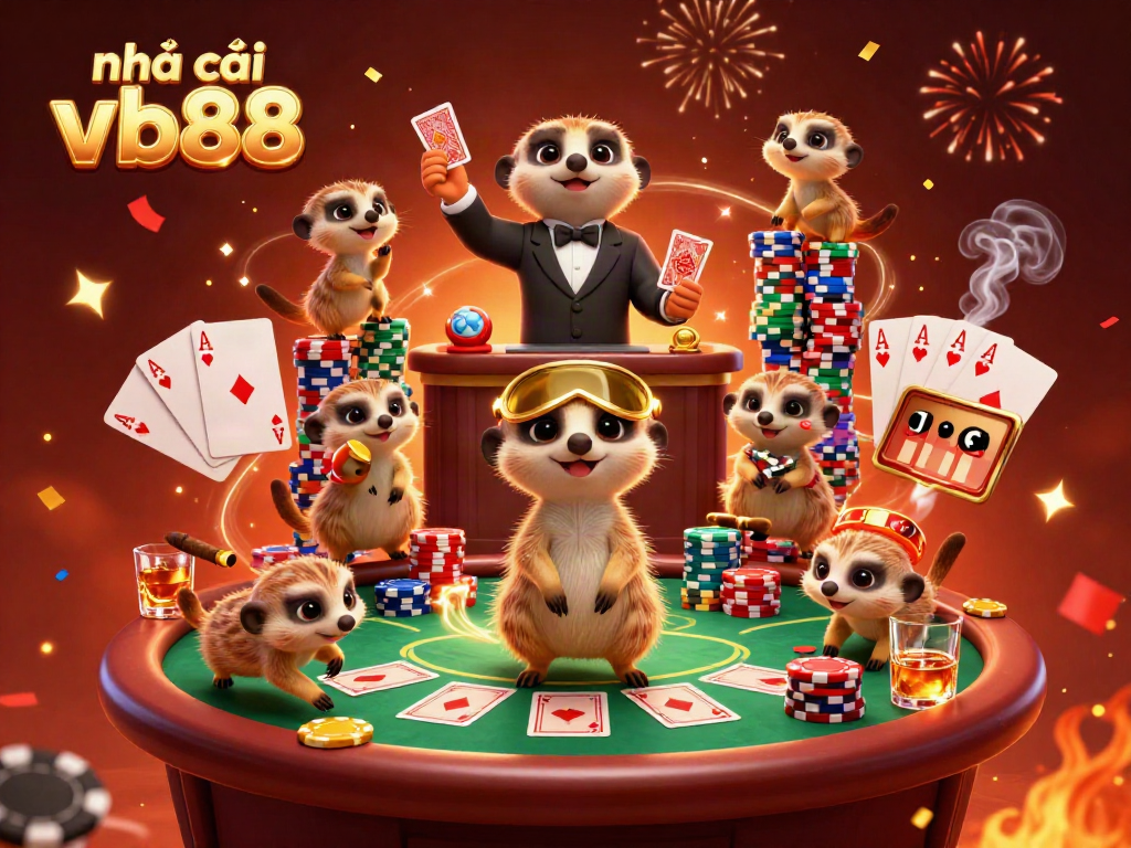 Experience the thrill at nhà cái vb88 with lively meerkats managing a colorful casino scene.