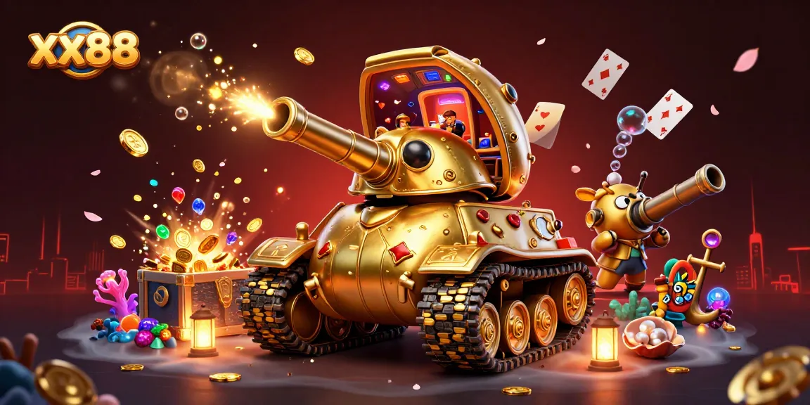 Experience the thrill of xx88 with an ultra-detailed 3D casino scene featuring a golden beetle tank.
