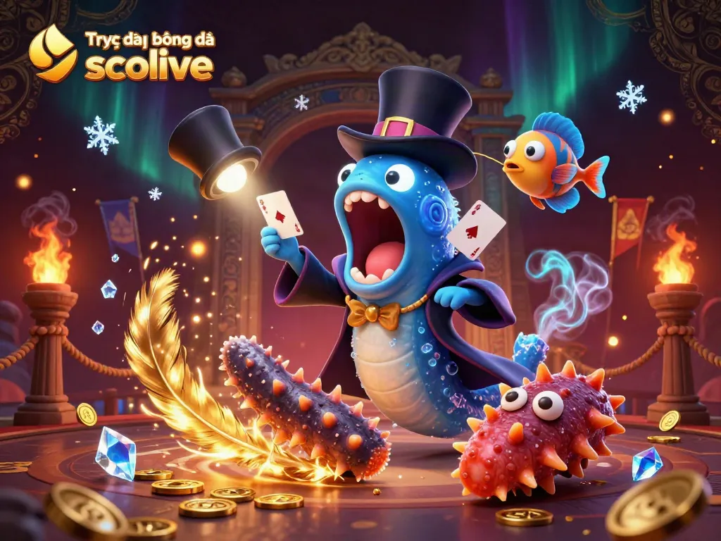 Engage in Trực tiếp bóng đá socolive with a vibrant 3D illustration showcasing fun casino elements and magic.