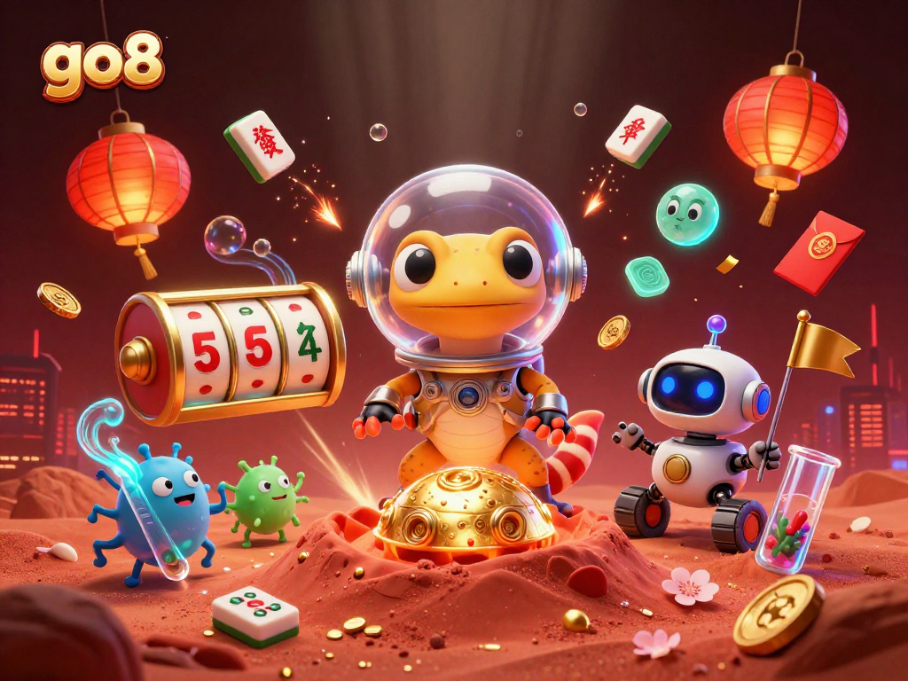 Engage with go8's vibrant gaming scene as a Martian gecko discovers a golden casino on Mars.