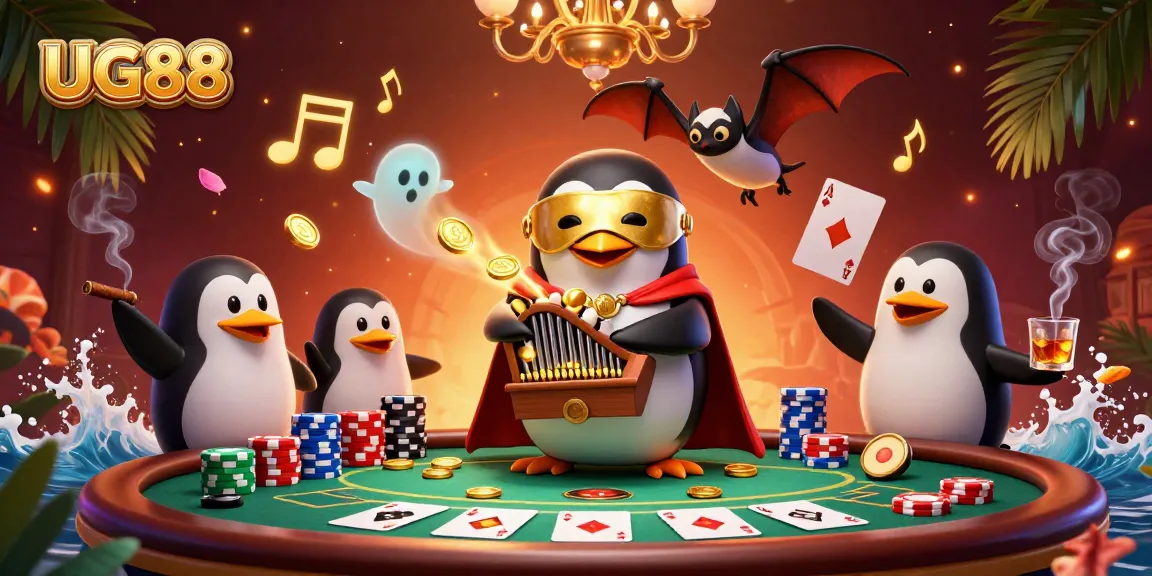 Experience the excitement of gambling at UG88 with a vibrant 3D scene featuring dynamic characters and casino elements.