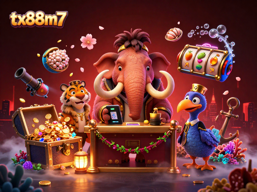 tx88m7 showcases a vibrant casino scene with a woolly mammoth bouncer and saber-tooth VIP.