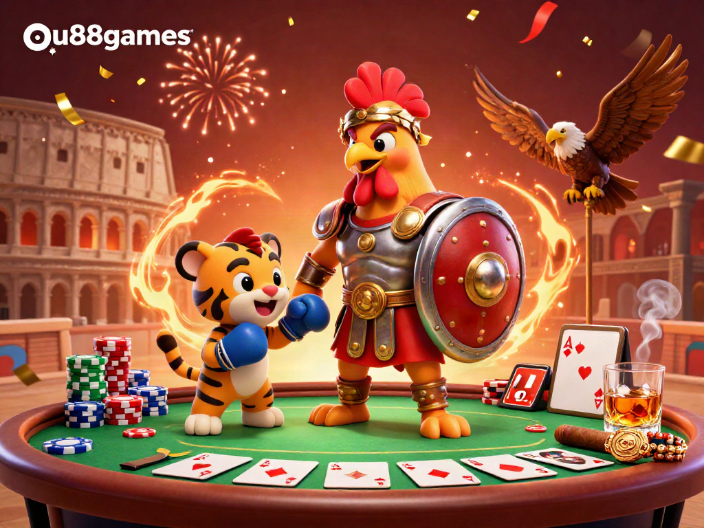 Experience legendary poker battles with au88games featuring vibrant 3D characters and lively casino elements.