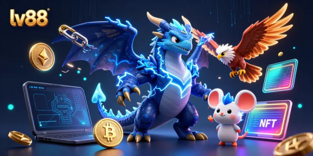 Engage in epic gaming at lv88 with thrilling characters and vibrant crypto-themed elements.