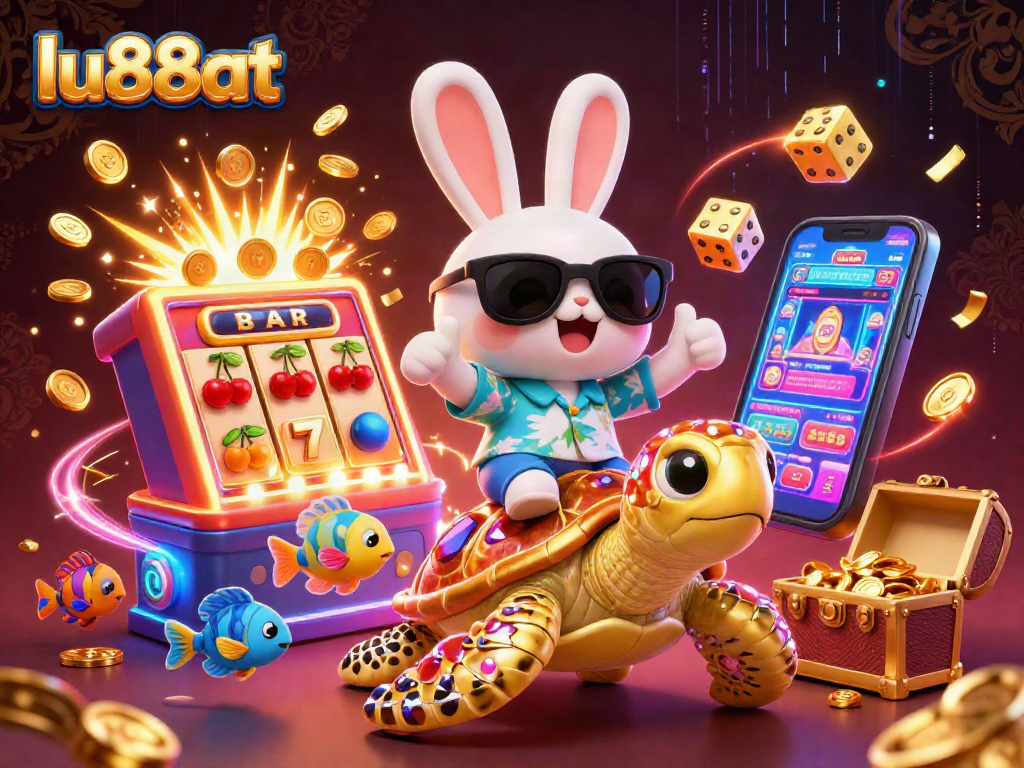 lu88at brings excitement with a lucky rabbit and golden turtle in a vibrant casino scene.