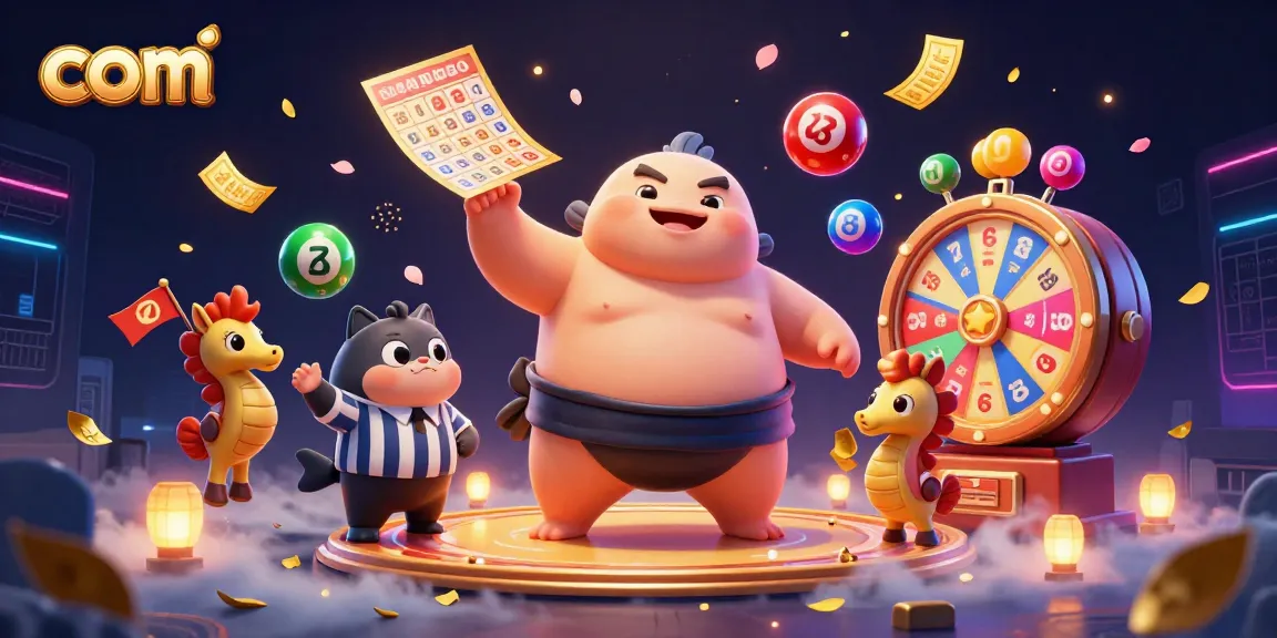Exciting com themed underwater casino scene with vibrant lottery elements and 3D characters.