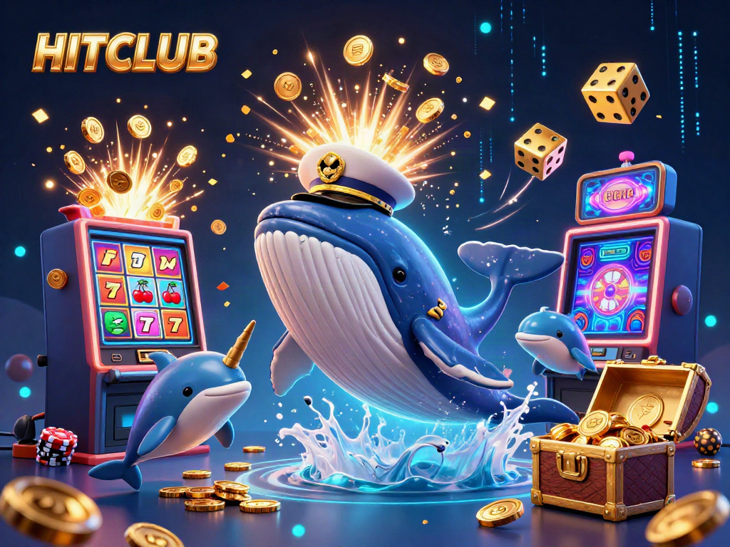 Experience HITCLUB gaming excitement with vibrant casino elements and animated sea creatures.