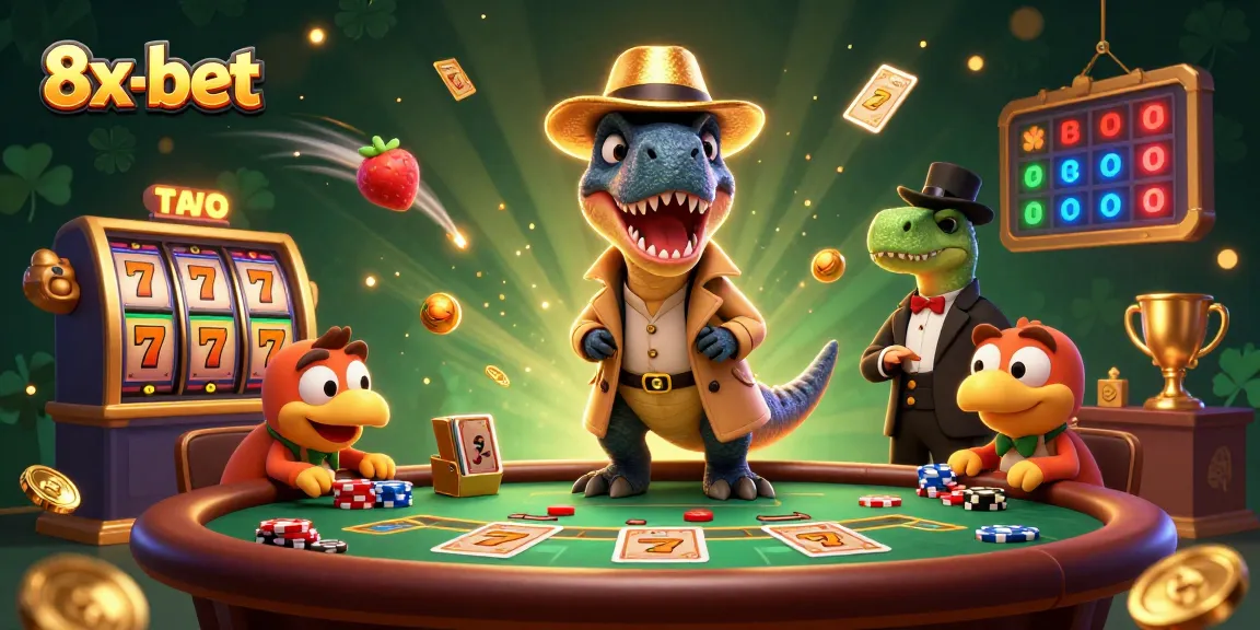Engage in thrilling slot action with 8x-bet, featuring lively characters and dynamic game elements.
