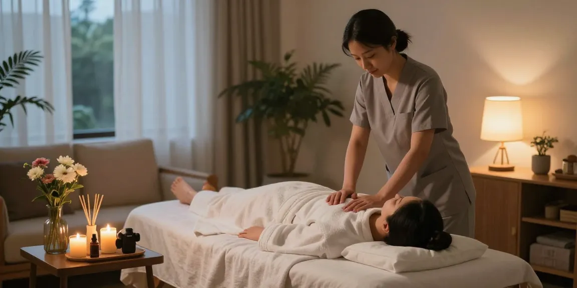 Experience a tranquil 안산출장마사지 session in a home spa environment, highlighting relaxation and professional care.