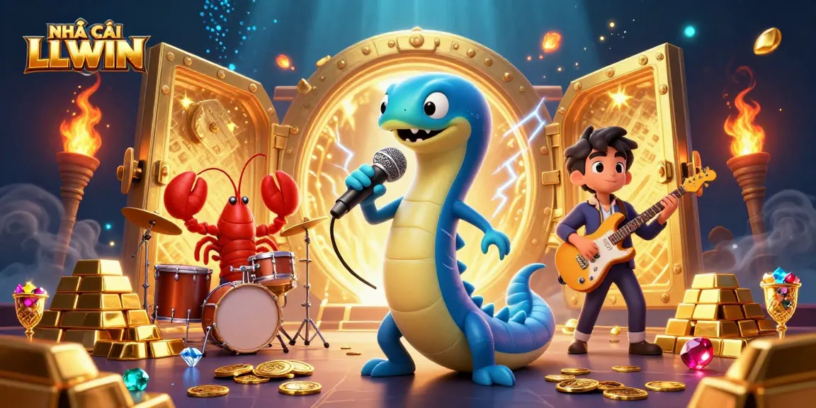 NHÀ CÁI LLWIN features an electric eel DJ in an underwater casino stage, surrounded by treasure and jewels.