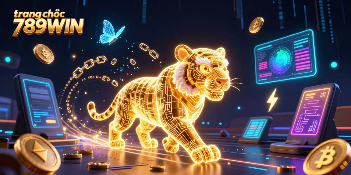 Experience the ultimate gameplay at trang chủ 789WIN, featuring dazzling neon elements and dynamic cryptocurrency visuals.
