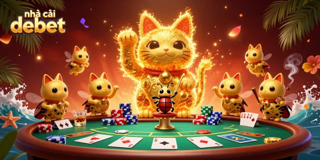 Enjoy thrilling wins with nhà cái debet in a vibrant casino-themed 3D illustration showcasing gaming excitement.