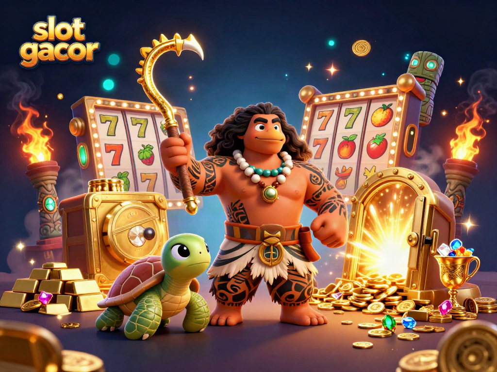 Engage with slot gacor through this vibrant 3D cartoon illustration of a demigod hawk and friends.