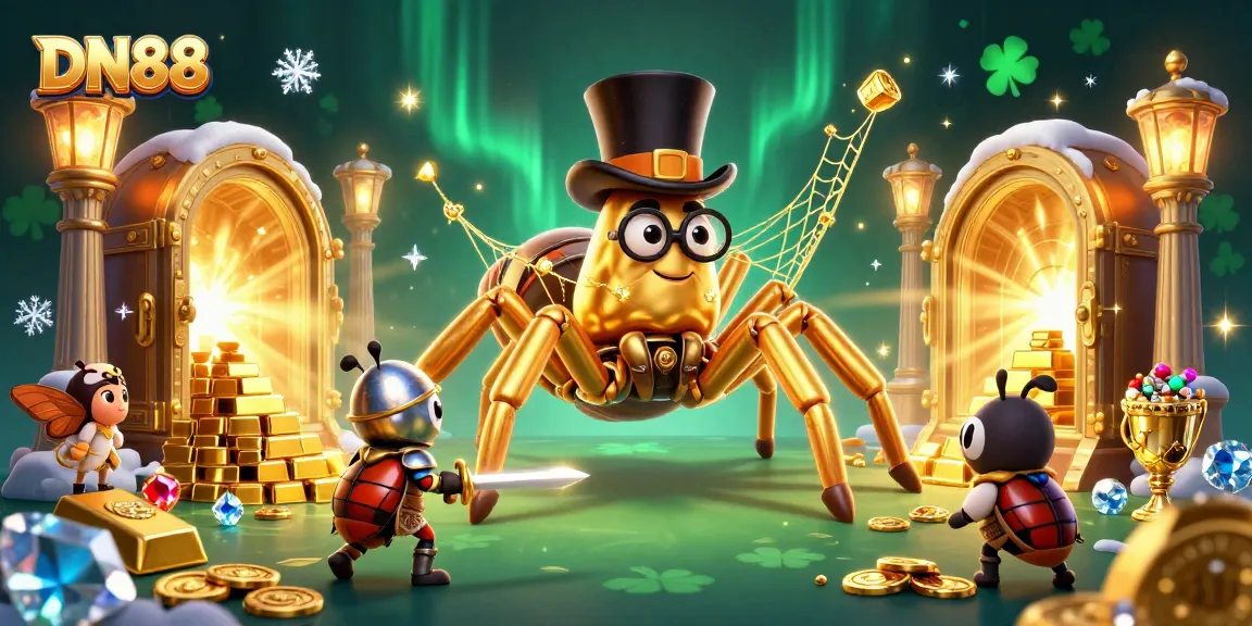Spin the reels and win big at DN88, with vibrant casino characters and dazzling treasures.