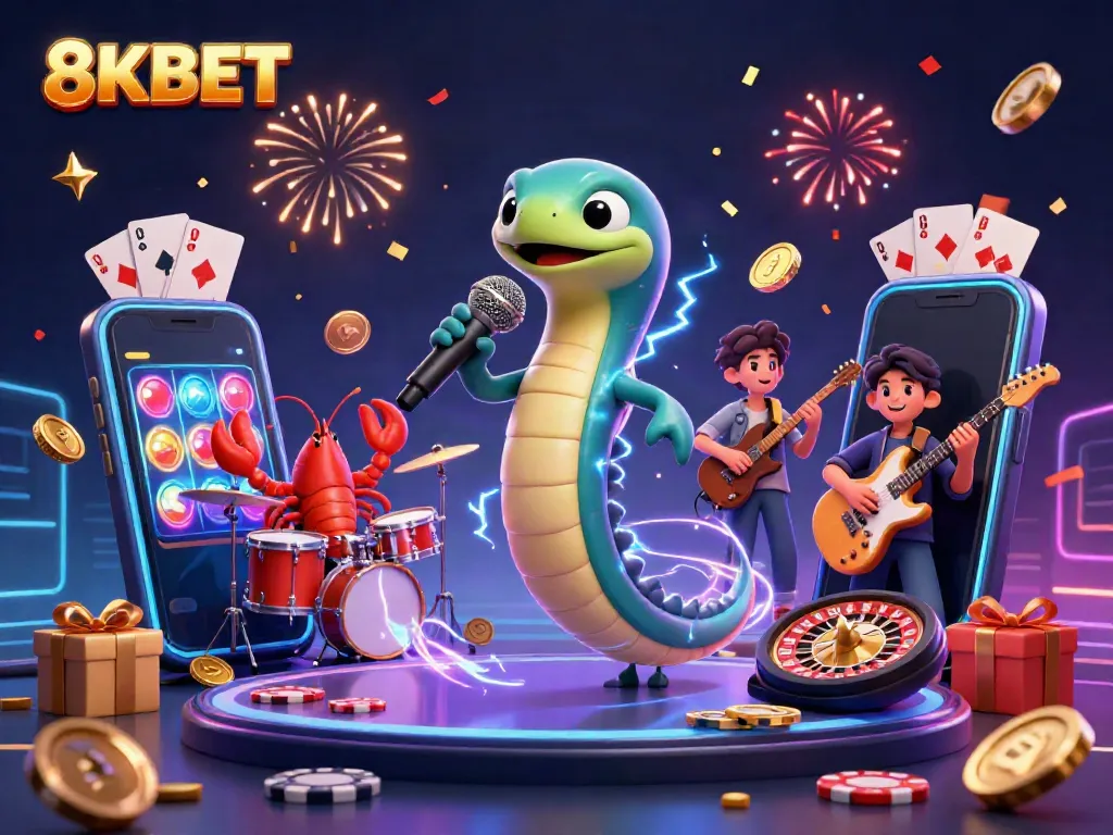 Experience electric entertainment with 8KBET's vibrant underwater casino scene featuring dynamic characters and thrilling games.