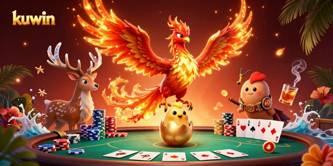 Win big with kuwin in a vibrant casino scene featuring dynamic poker elements.