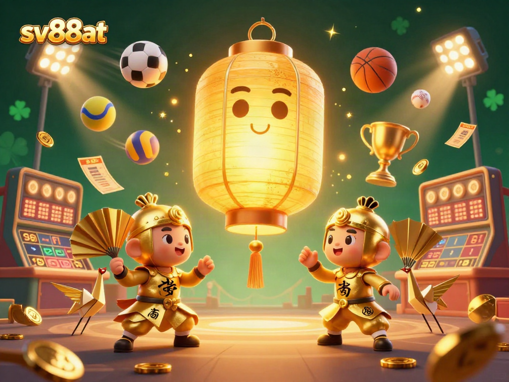 Experience the excitement of sv88at in this vibrant 3D casino scene with dynamic sports betting elements.