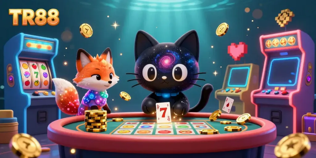 Explore exciting gameplay with TR88 at a cosmic casino featuring vibrant 3D elements.